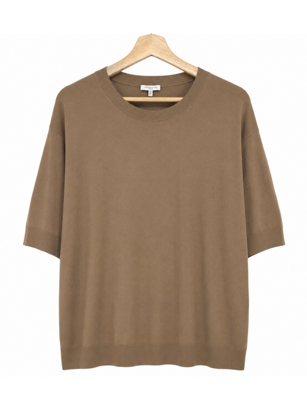 Lafayette 148 New York 3X Camel Fine Gauge Knit Relaxed Fit Short Sleeve Sweater